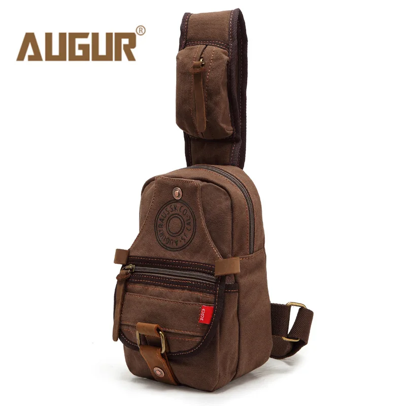 

AUGUR Canvas Chest Bags Men'S Multifunctional Shoulder Messenger Bags Vintage Mini Chest Pack Sling Crossbody Travel Bag Male
