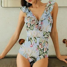 MUQGEW ретро купальник с растительным узором бикини с высокой талией с рюшами купальник женский купальный костюм пуш-ап бикини с v-образным вырезом Монокини#0710