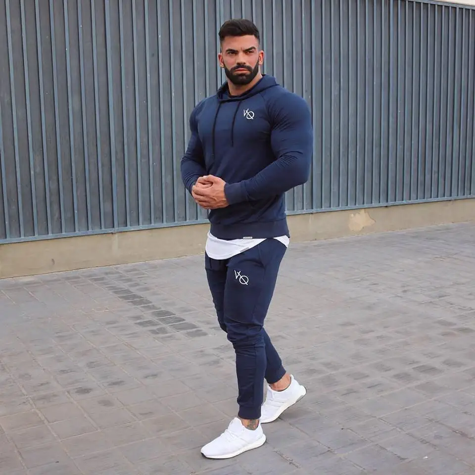 

Spring Men Sportswear Sweatsuit Hooded Sweatshirts+pant Male Running Jogger Casual Training Workout Outfit Set Sport Track Suit