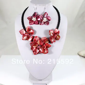 

Amazing!Beautiful Flower Shell Necklace Jewelry Set Flower Pendant Necklace Set Wedding Jewelry Sets Free Shipping SP007