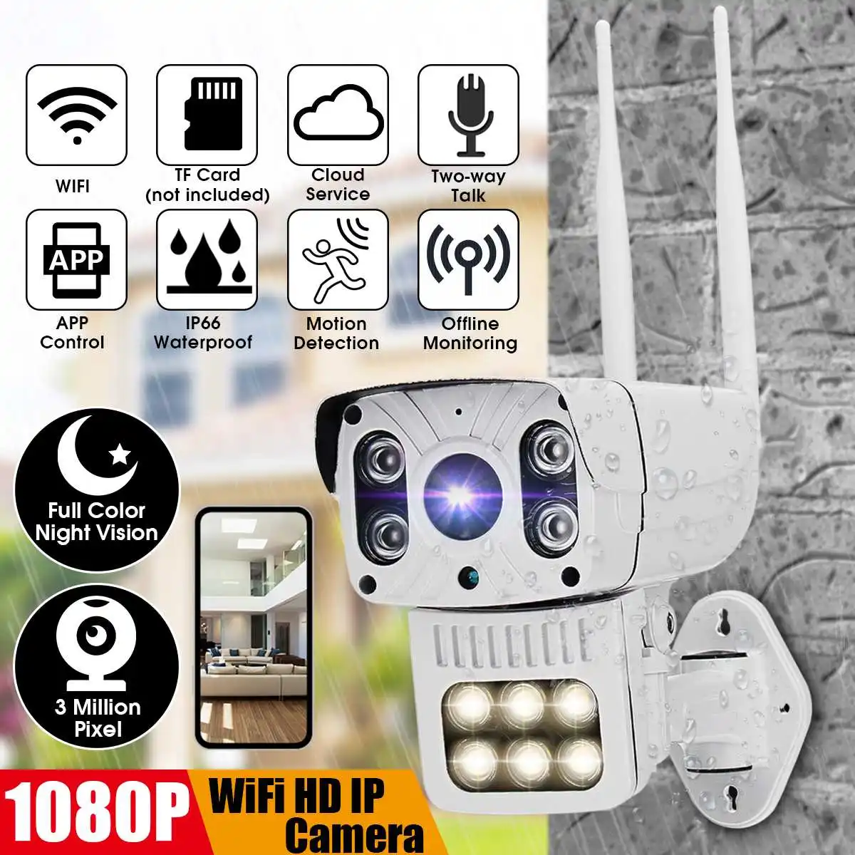 Full HD 1080 P WiFi ip-камера двухсторонняя камера видеонаблюдения ИК 60 м водонепроницаемый не пропускаемый ИК-излучение наружное ночное видение
