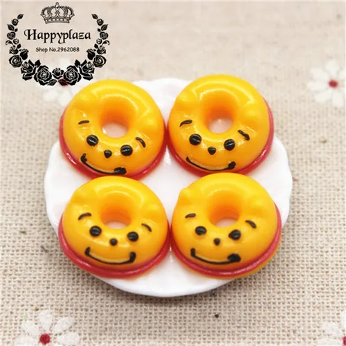 17mm Kawaii Cartoon Animal Donuts Resin Miniature Food Art Flatback Cabochon DIY Decorative Craft Scrapbooking - Цвет: winnie 10pcs