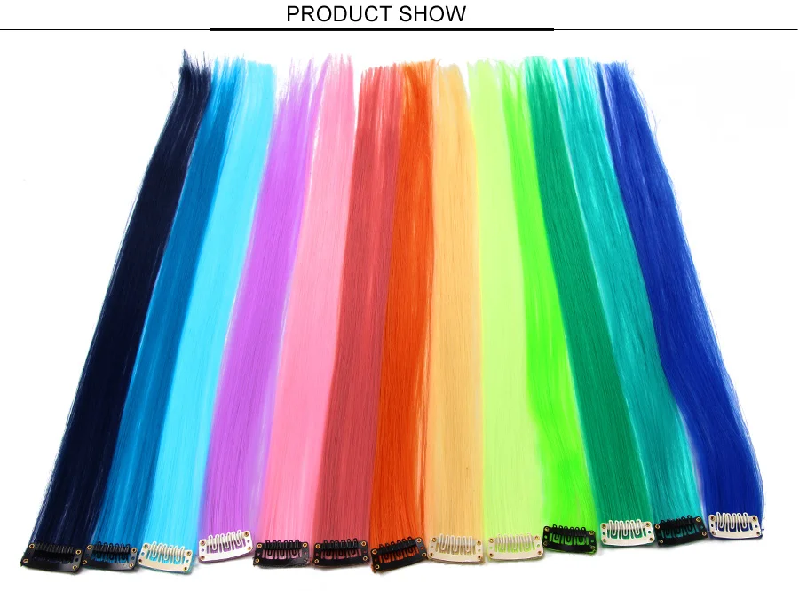 Leeons цветной Выделите синтетические волосы клип в одна деталь цвет полоски 20 "Длинные прямые пряди для спортивных поклонников