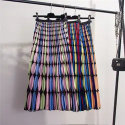 2019 новая весенняя Европейская Полосатая юбка с высокой эластичностью, модная плиссированная юбка в уличном стиле, трапециевидные юбки до