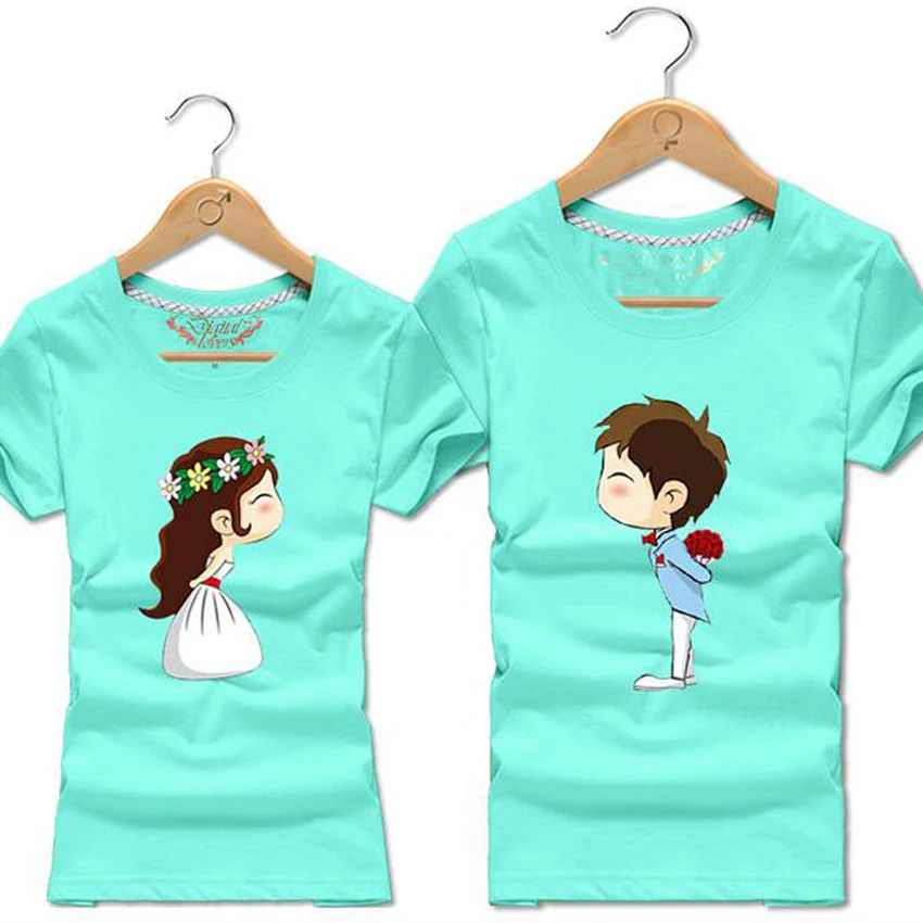 Korean Cute Cartoon Women T-Shirt Matching Couples Outfits Clothing T Shirt For Lovers Clothes Short Sleeve Couple Tee Big Size