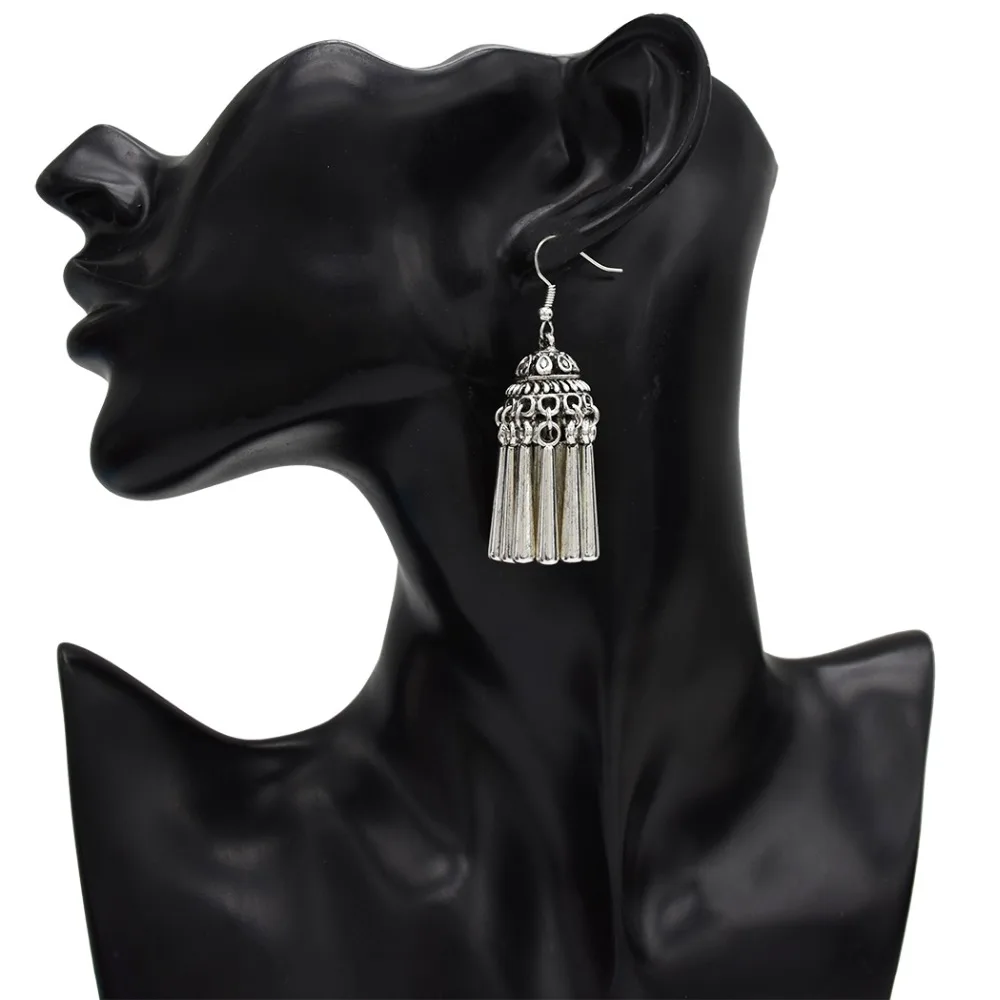 Этнические винтажные цыганские серьги Balij Humka Jhumki Геометрическая кисточка