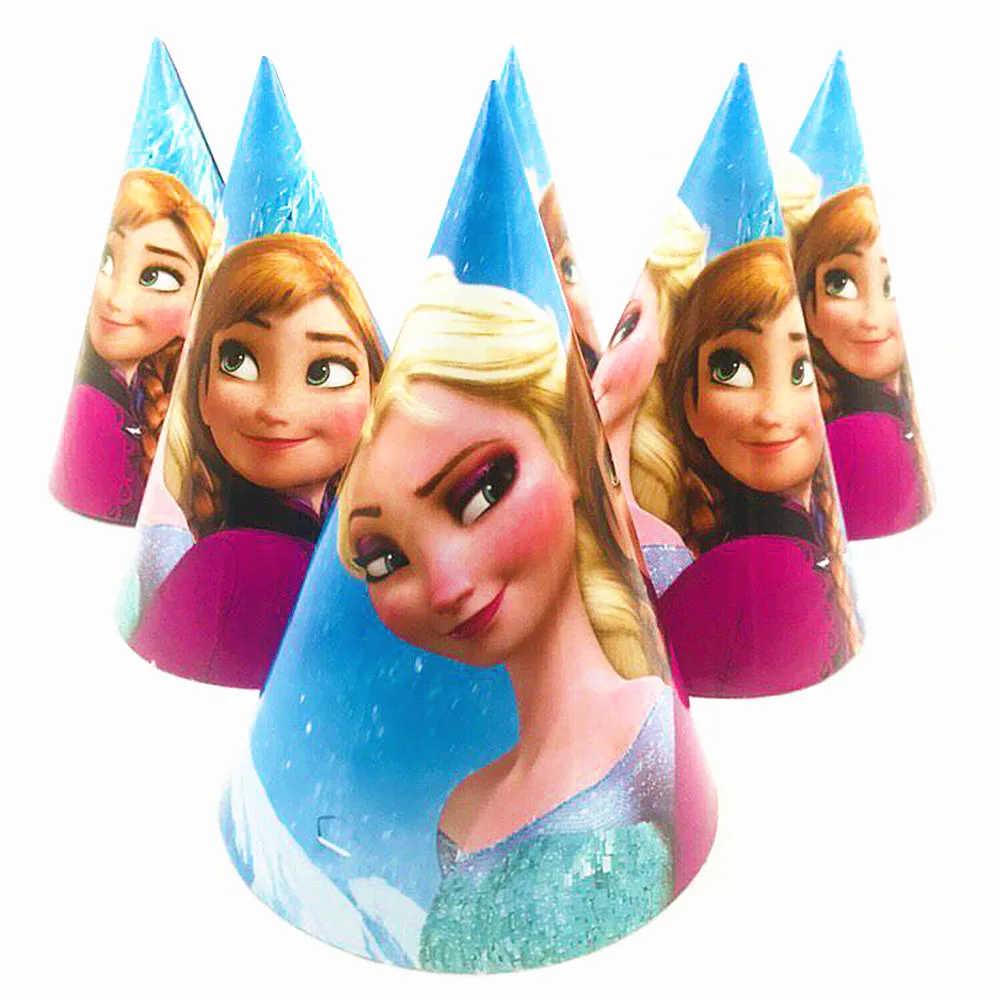 

Frozen Elsa And Anna Disposable Paper Hat Cap birthday party hat Kid Boy Birthday Party supplies decoration 6pcs/set
