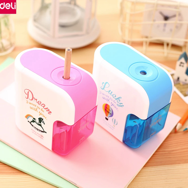 デリ自動電動鉛筆削りかわいい漫画削り機ヘリカル鋼の刃オフィス学用品 ブルー ピンク Sharpener Cute Electric Pencil Sharpenerpencil Sharpener Cute Aliexpress