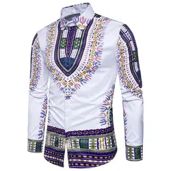 Африка Костюмы традиционные Для мужчин Дашики с длинным рукавом Мода 3D рубашка с принтом хип-хоп Повседневное Весна Slim Fit Большой размер