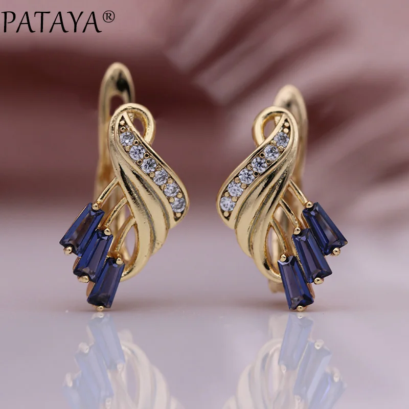 PATAYA, новые свисающие серьги с синим квадратным натуральным цирконием, 585, розовое золото, женские модные ювелирные изделия, Классическая симметрия, свадебные милые серьги