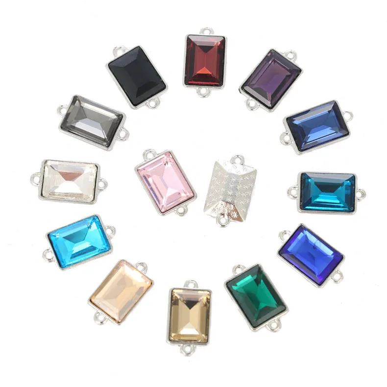 

Free shipping 10x14mm 20pcs double loop Rectangle Crystal glass loose rhinestones Pendant/Bracelet/diy clothing accessories