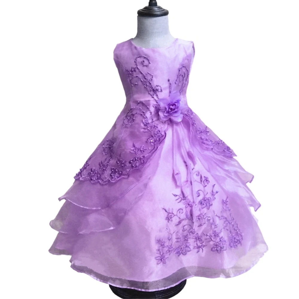 Free Shipping New Arrival Children Party Dress Teenage Kids Evening Gowns Embroidery Gold Flower Girl Dresses For Weddings - Цвет: Lilac120