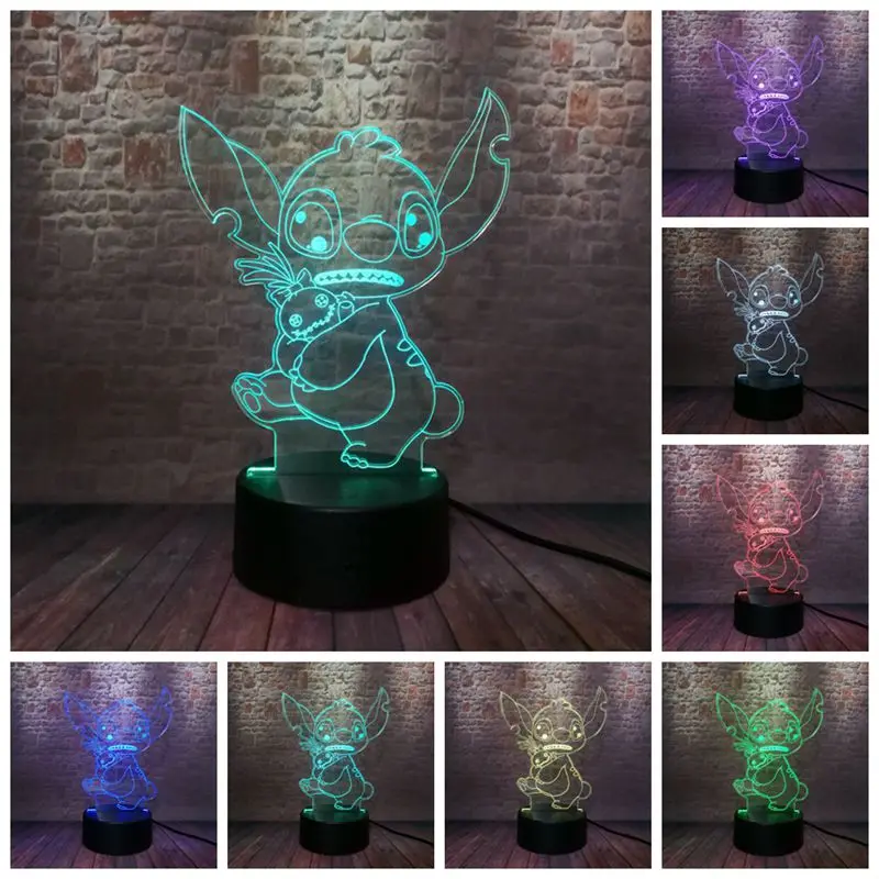 

Luminous Stitch Figuras Model 3D Illusion Led Lamp 7 Colors Changing Nightlight Lilo Stitch Anime Figure Toys for Kids Party