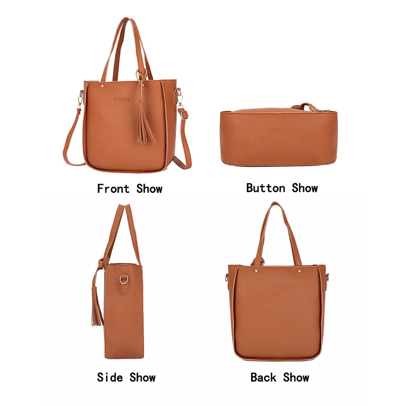 Alandtus Set 4 Pcs PU Leather Women Bags Casual Handbags Vintage Shoulder Bag Large Capacity Wallet Solid Color Card Holder Alandtus Set 4 Pcs PU Leather Women Bags Casual Handbags Vintage Shoulder Bag Large Capacity Wallet Solid Color Card Holder