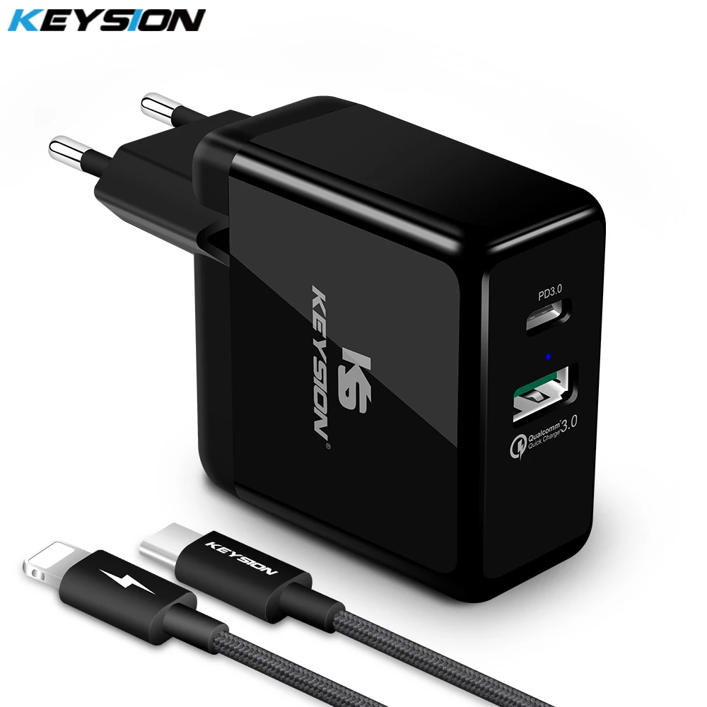 

KEYSION 2 Ports 36W USB-C PD Fast Charger Type-C Travel Wall Quick Charger QC 3.0 for iPhone XS Max XR X 8 Plus S8 S9+ NOTE 9 8