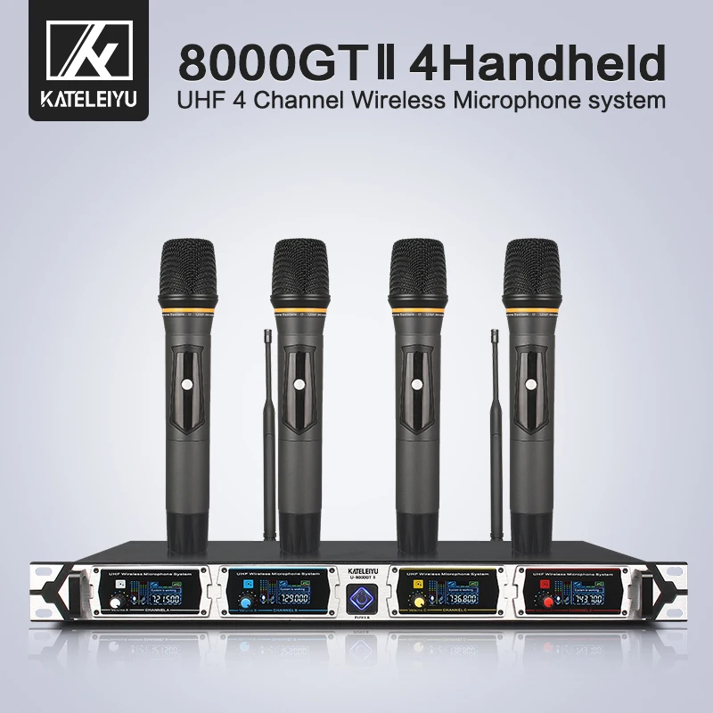 

KATELEIYU U-8000GT 4 channel professional wireless microphone UHF Lapel microphone system kalaok 4 hand-held microphone