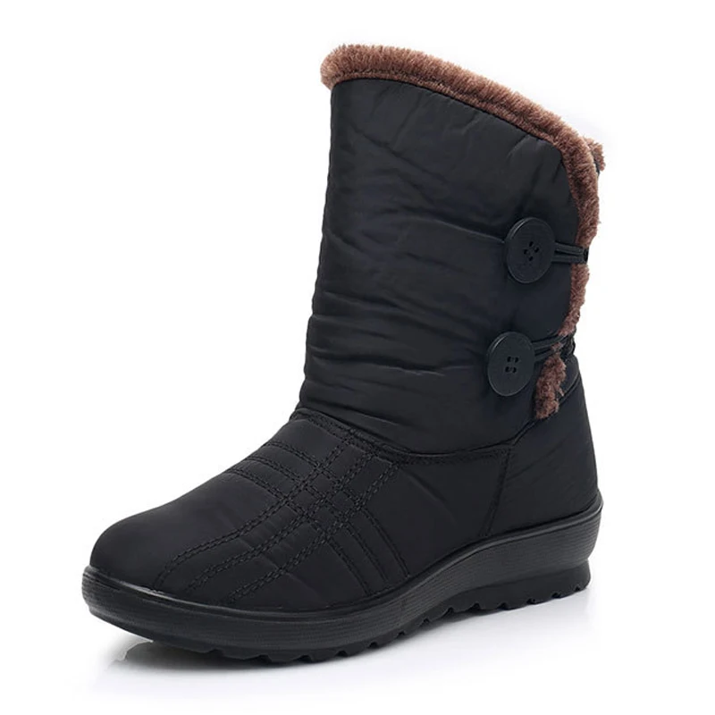 

HEE GRAND Snow Boots Warm Platform Ankle Boot Button Waterproof Women Winter Slip On Solid Fur Inside Flats Shoes Woman XWX6866