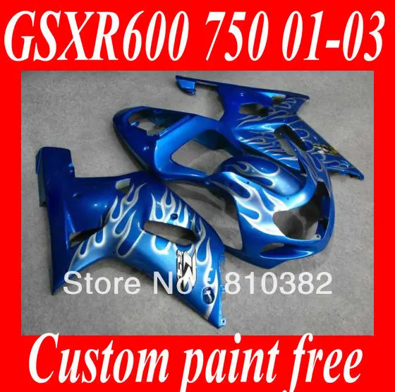 

Fairing kit for SUZUKI GSXR600 750 01 02 03 GSXR 600 GSXR750 K1 2003 2001 2002 white flames blue Fairings set+7gifts SM51