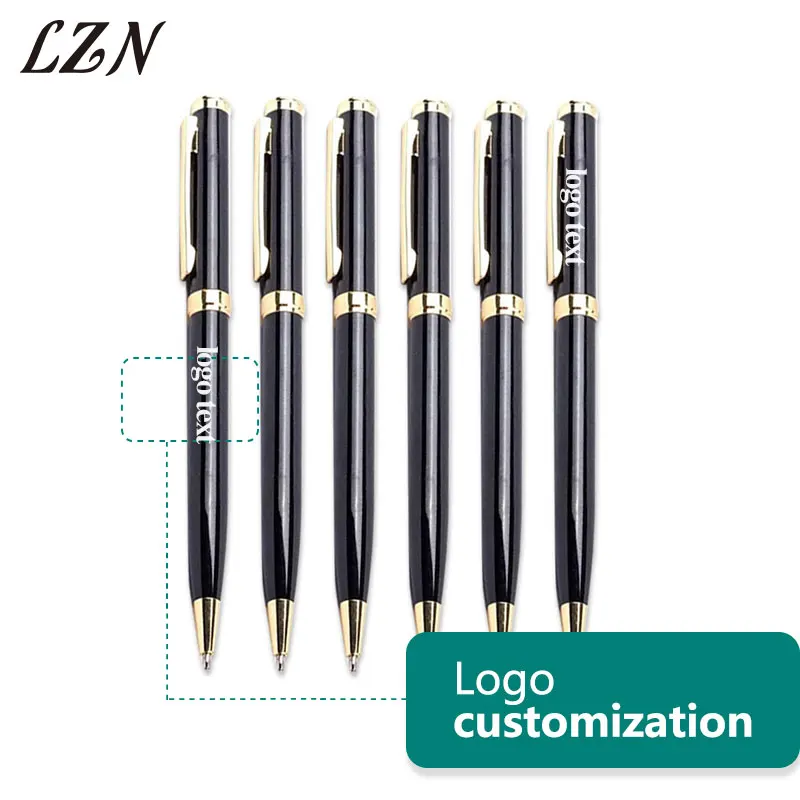 

LZN New Style Black with Gold Rod Rotating Commercial Metal Ballpoint Pen Gift Stationery Free Engraved Name/Logo/Text as Gifts