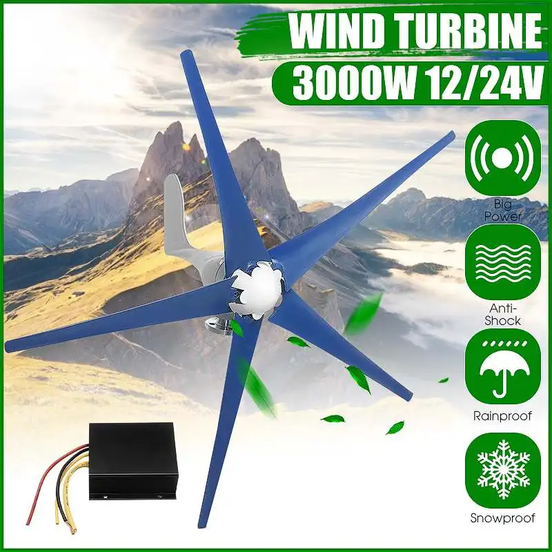 

3000W Wind Turbines Generator 12V/24V 5 Blades Horizontal Wind Generator With Controller Windmill Energy Turbines Charge