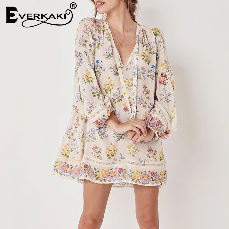 Everkaki Bohemian Sleeve Long Blouse Women Boho Floral