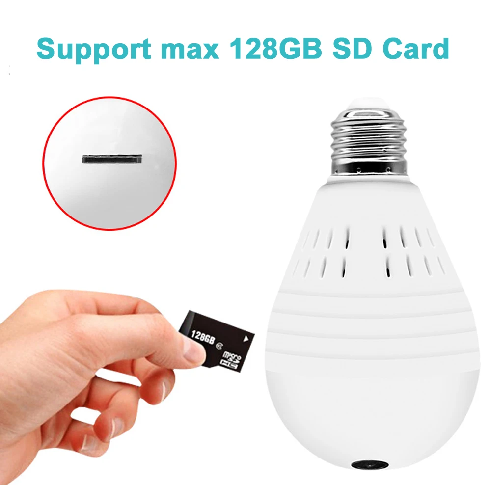 Hebeiros 3MP 1080P Bulb Lamp 360 Degree Fisheye Smart Wifi IP Camera Panoramic P2P Surveillance CCTV Camera