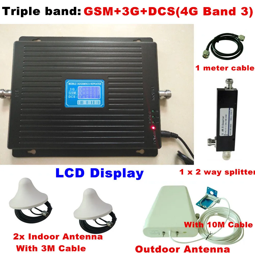Для 2 комнат TriBand 2G 3g 4G GSM ретранслятор 900 WCDMA 2100 LTE 1800 сотовый усилитель сигнала 70 дБ усилитель gsm репитер 3g 4G усилитель