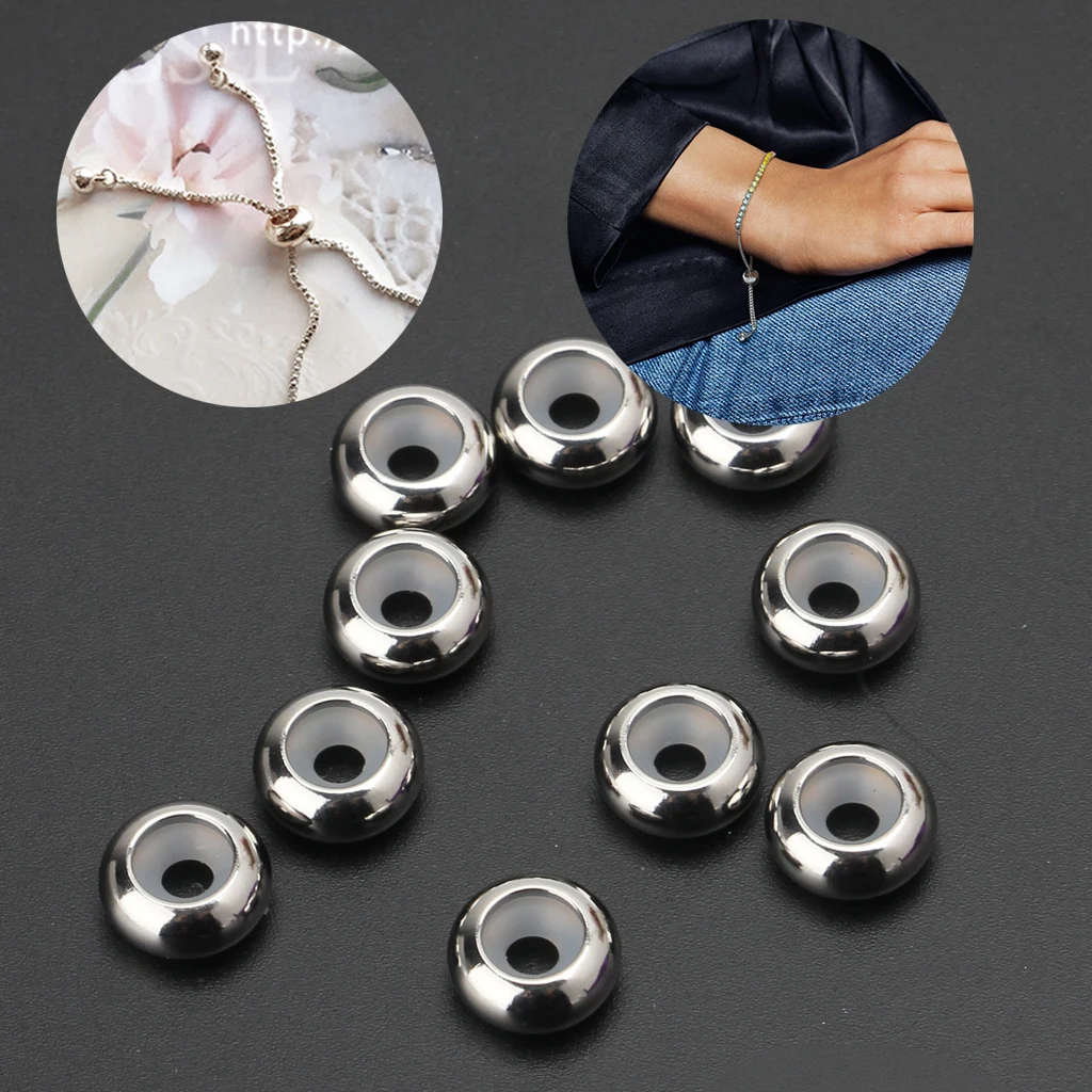 

10Pcs Stainless Steel Rubber Insert Stopper Spacer Beads for Add-a-Bead Bracelet