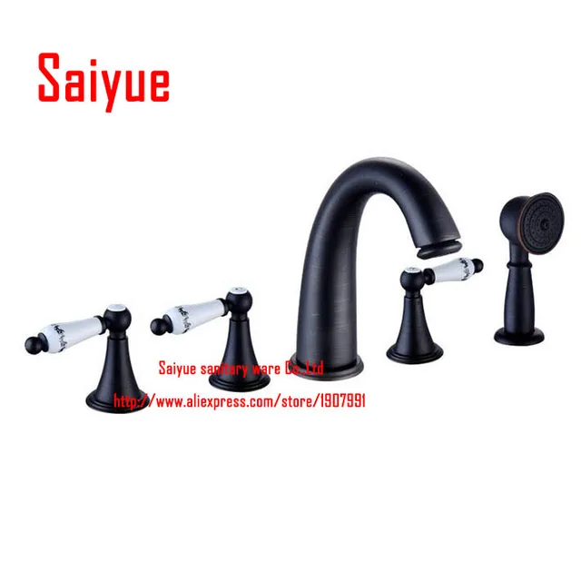 Aliexpress New 5 Pcs Bathtub Bath Tub Faucet With Handheld New 5 Pcs Bathtub Bath Tub Faucet With Handheld Shower Deck Mounted 3 Handles Oil Rubbed