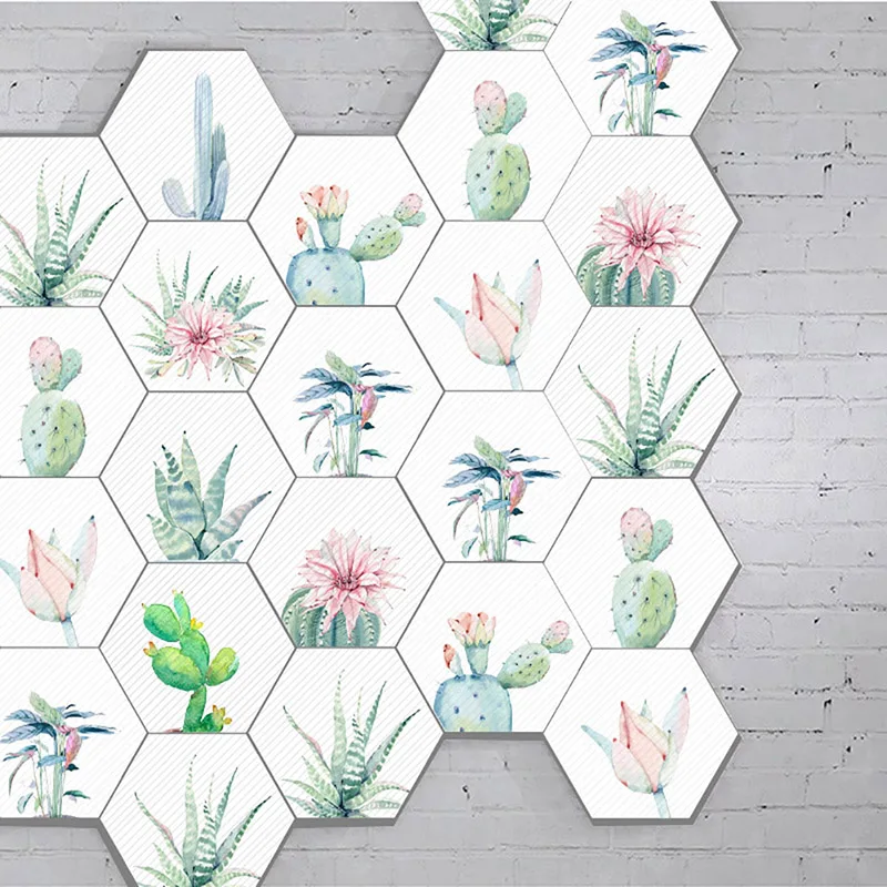 

Green Cactus Flower Wall Tiles Stickers 10pcs/set Removable Adhesive Kitchen Bathroom Wall Sticker PVC Home Decor Art Decal