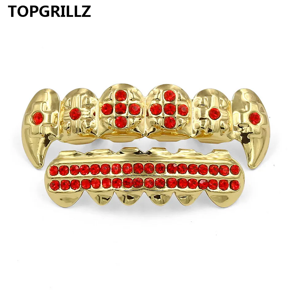 TOPGRILLZ Настоящее розовое золото цвет покрытием ICED OUT CZ зубы GRILLZ крест сверху и снизу зуб шапки Хип Хоп Bling Золотые грили