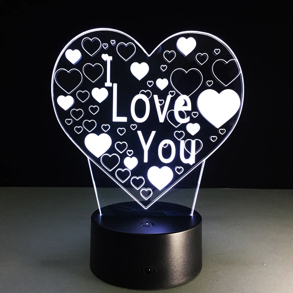 3D Визуальный лампа Оптическая иллюзия разноцветные светодиодные настольные лампы Touch Романтический свет я люблю тебя сердце Рождество