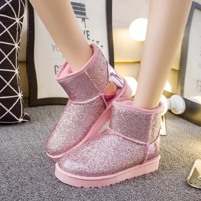 Najtaniej Zima 2018 buty damskie moda kostki zimowe płaski obcas klasyczny Slip on Plus aksamit, aby utrzymać ciepło Bling antypoślizgowy elegancki