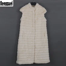 Nerazzurri faux fur vest women luxury large size stand collar beige striped waistcoat fake mink fur gilet sleeveless jacket xxxl