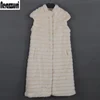 Nerazzurri gilet en fausse fourrure pour femmes, gilet de luxe, col, montant beige rayé, fausse fourrure de vison, veste sans manches xxxl ► Photo 1/6