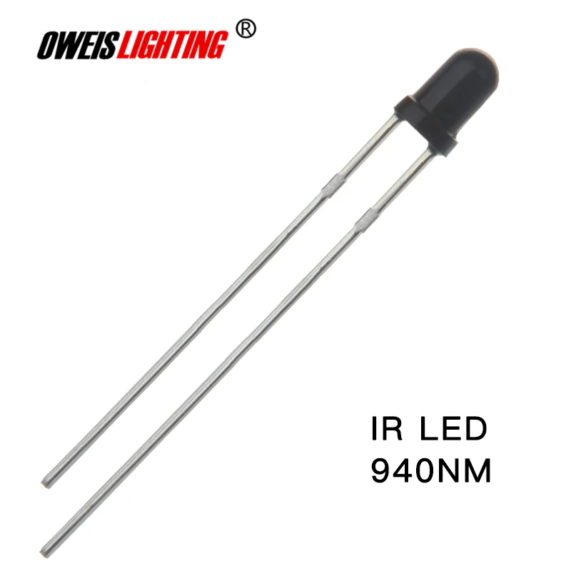 

100pcs 3mm IR Receiver 940nm LED Emitter Through Hole Light Infrared Receiving 3 mm Lamp 940 nm Light Beads