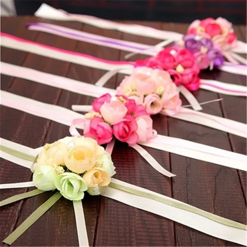 20pcs/lot Multi Colored Ribbon Silk Flower Artificial Flowers of Bracelets Wedding, Birthday