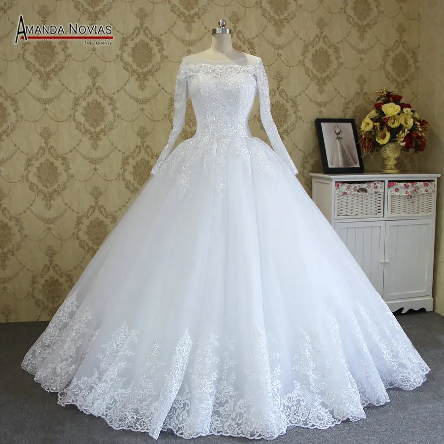 2019 vestido de festa новый дизайн Аманда Novias реальные фотографии с длинным рукавом бальное платье свадебное