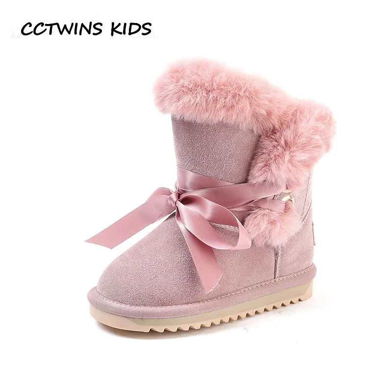 

CCTWINS KIDS 2018 Winter Girl Fashion Mid Calf Boot Children Genuine Leather Shoe Baby Brand Black Snow Boot CS1666