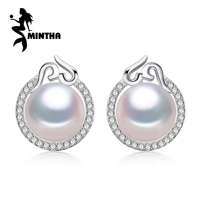 

MINTHA Pearl sutd earring,925 Sterling Silver earrings,wedding Birthday gift pearl Jewelry Women bohemia earrings for love