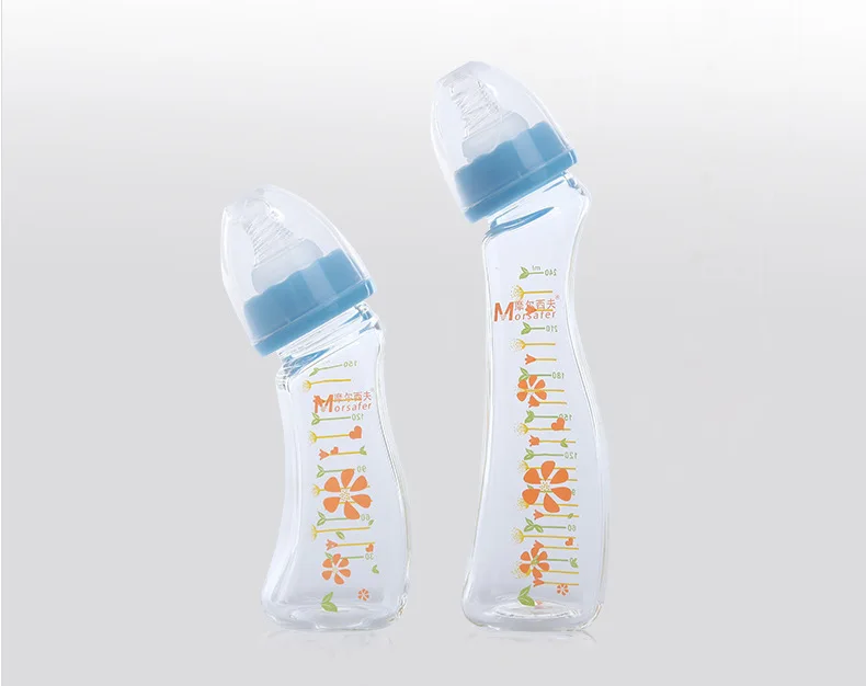 Beli Baru 2 Ukuran bpa free Bayi Botol Susu Kaca Standar Mulut Desain Anti kolik Susu Botol Jus Untuk ibu Bayi Dengan Puting