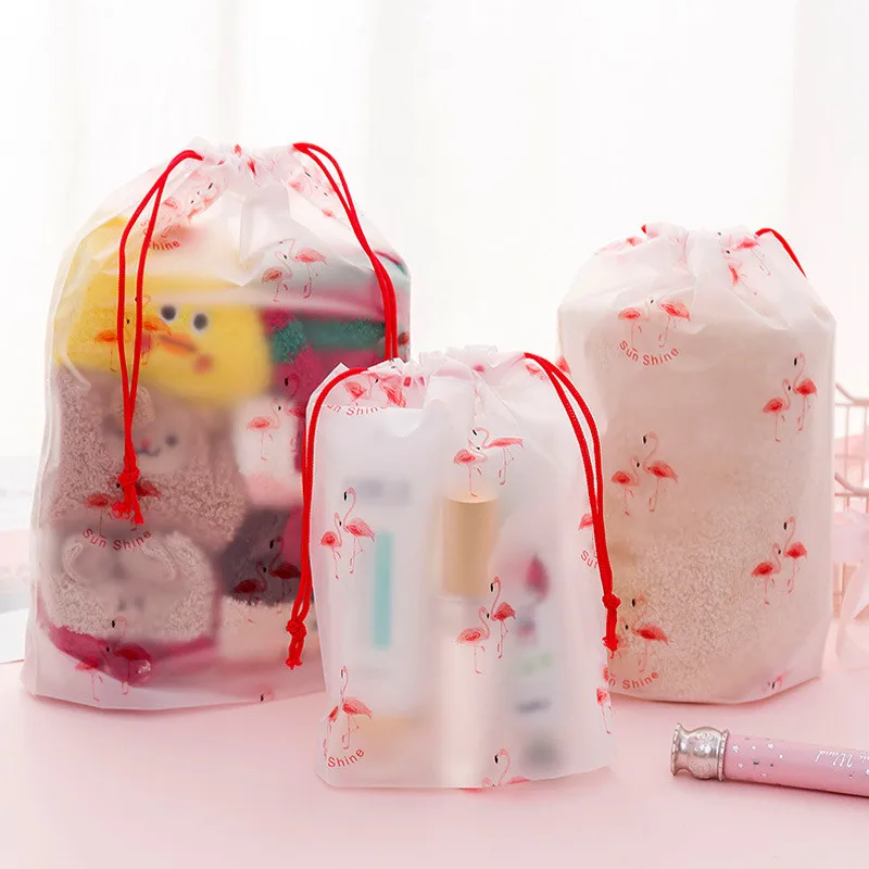 

20191PCS Travel Cosmetic Bag cute Cartoon Animals Printed transparent waterproof towel underwear storage drawstring bag