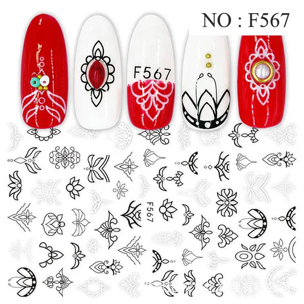 1pcs Nail sticker Art Decoration Slider Black Flower Leaf Adhesive Design Water Decal Manicure Lacquer Accessoires Polish Foil - Цвет: F567