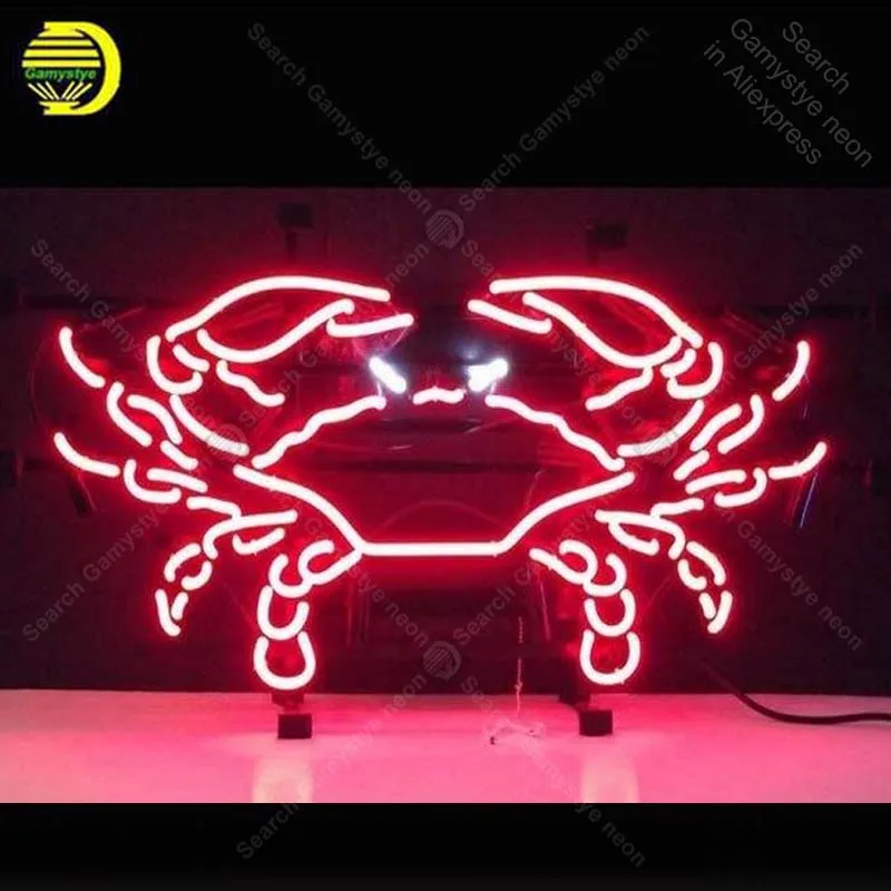 24"x20"Seafood Fish Crab Neon Sign Light Handmade Real Glass Tube Gas Filled Art 