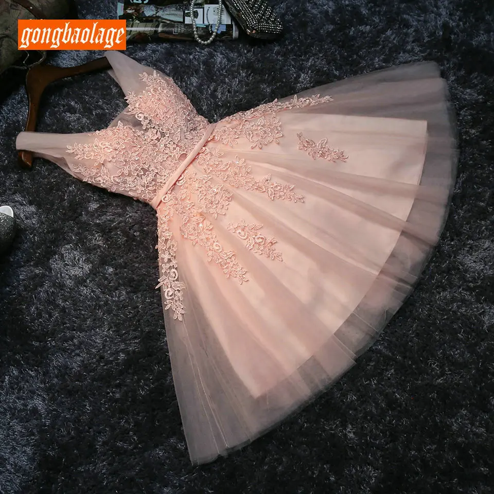 

Elegant Pearl Pink Short Prom Dresses 2019 Sexy Gray Prom Dress Scoop Tulle Appliques Pearls Lace Up Girl Graduation Party Gown