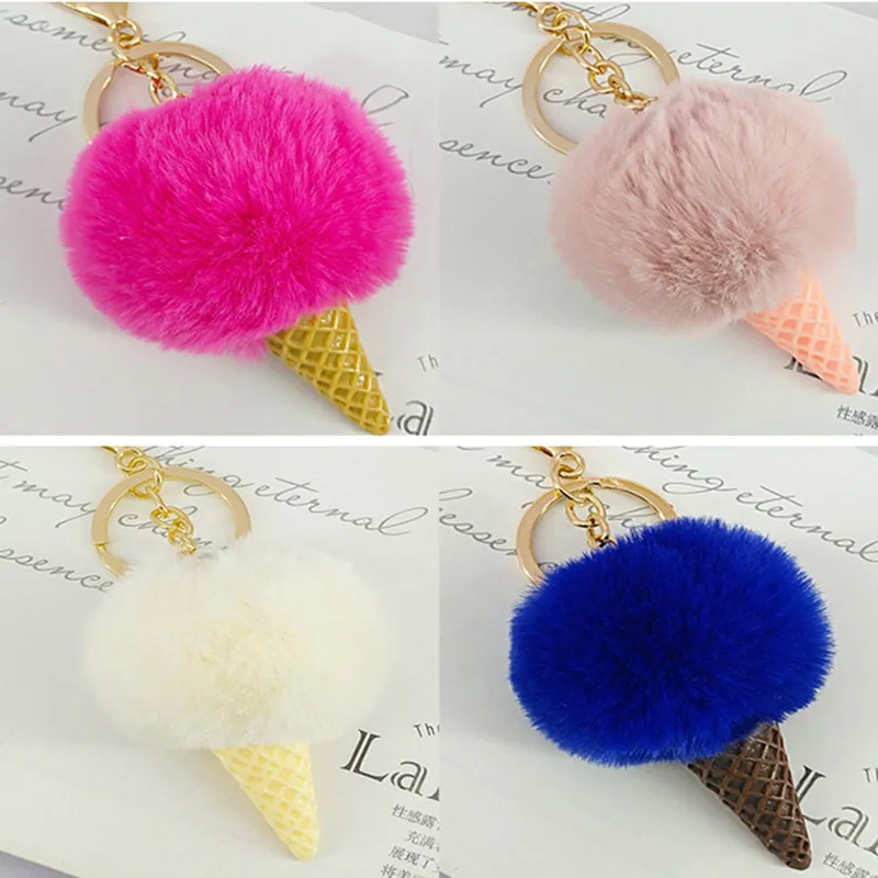 

1Pcs Keychain Jewelry Car Hairball Key Ring Ice cream Keychain Cute Bag