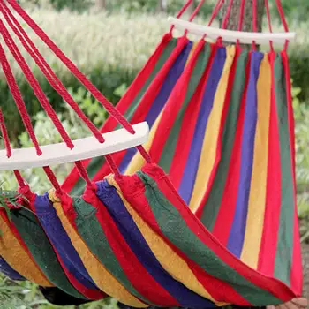 

Double 2 Person Cotton Fabric Canvas Travel Hammock 450LBS Super Light Camping Hammock Portable Beach Swing Bed