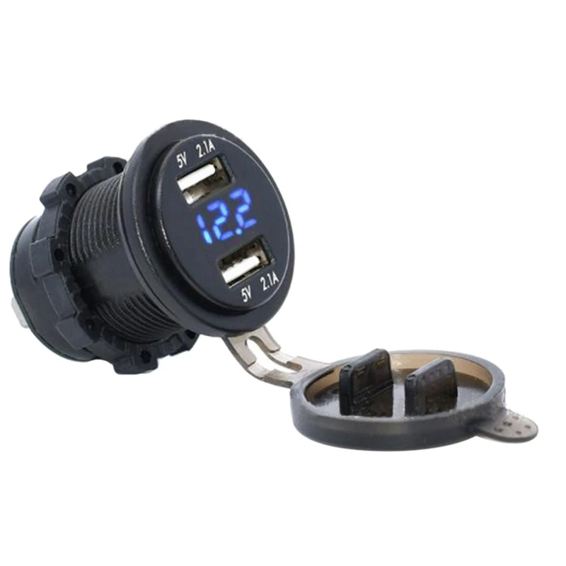 

12V / 24V Fast Charging 4.2A Car Cigarette Lighter Socket Double Usb Charger Led Voltmeter