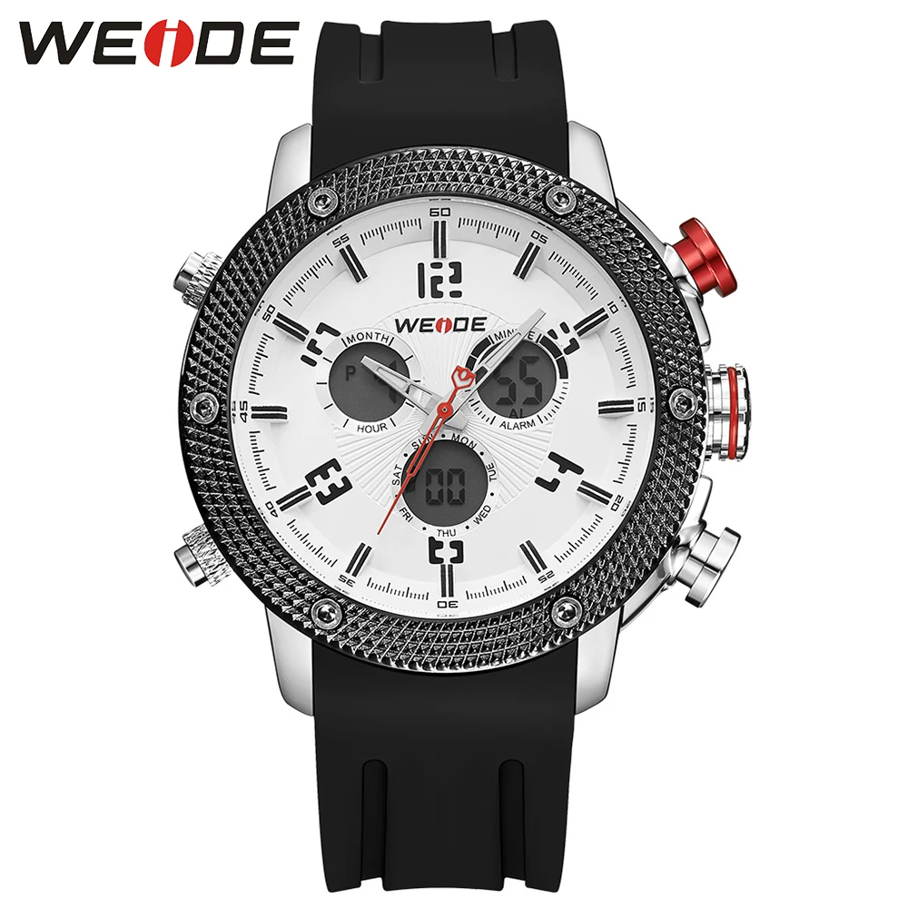 

Fashion WEIDE Man Sport Watch Men Digital Quartz Watch LED Alarm 30m Waterproof Army Wristwatch PU Rubber Band Relogio Masculino