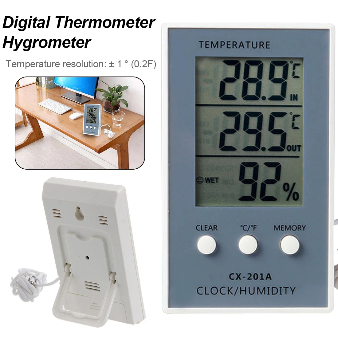 

Weather Station Digital Thermometer Hygrometer Indoor Outdoor Temperature Humidity Meter C/F LCD Display With Sensor Probe